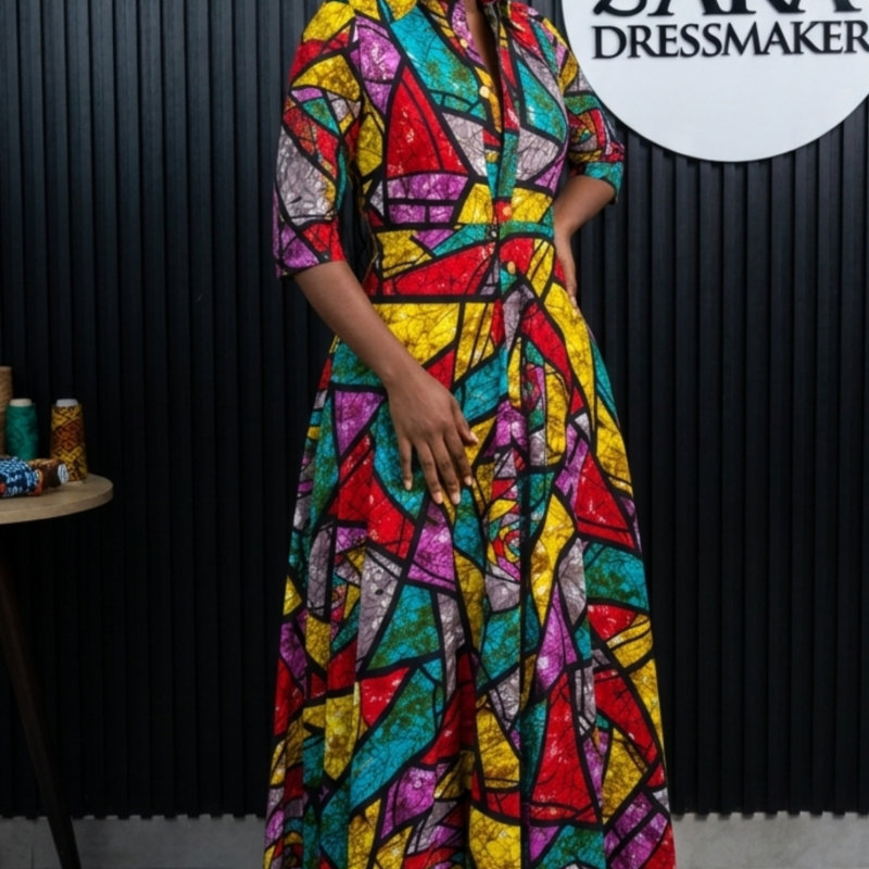 Oblayoo Ankara Shirt Flow Dress